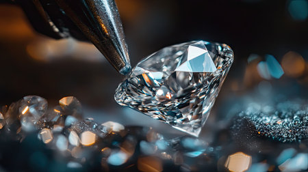 Detailed shot of a diamond being polished, capturing the fine craftsmanship and precision -の素材