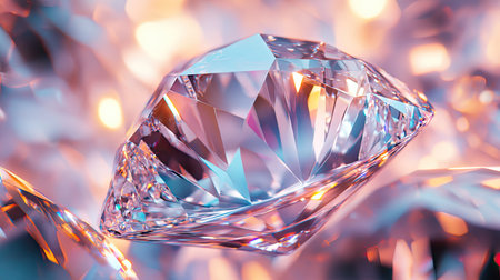 Detailed view of a diamond's internal structure, highlighting its brilliance and clarity -の素材