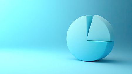 Abstract 3D pie chart with smooth, curved segments, set against a gradient blue backgroundの素材