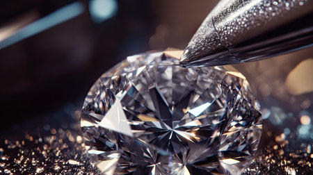 Detailed shot of a diamond being polished, capturing the fine craftsmanship and precision -の素材