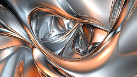 3D abstract background with twisted, ribbon-like elements in metallic hues, conveying a sense of elegance and fluidity.の素材