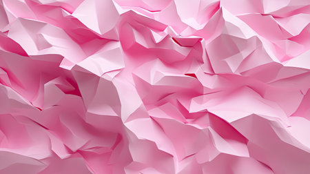 Crumpled pink paper layers in a 3D render, creating an abstract, stylish wallpaper with depth and texture for trendy design needs.の素材