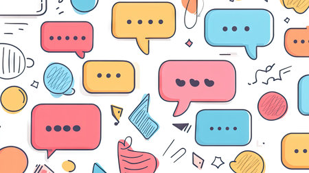 Stylized set of speech bubbles and message boxes with outline designs and space for text. Great for creating engaging messaging and chat visuals.の素材