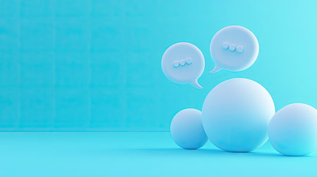 3D white speech bubble chat illustration against a vibrant blue background, perfect for communication, messaging, or social media concepts.の素材