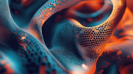 Complex 3D abstract background featuring interwoven shapes and textures, creating a visually rich and detailed design. Perfect for artistic visuals.の素材