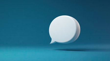 Sleek 3D white speech bubble with a rich blue background, ideal for showcasing dialogue, messaging apps, or chat functionality in digital media.の素材