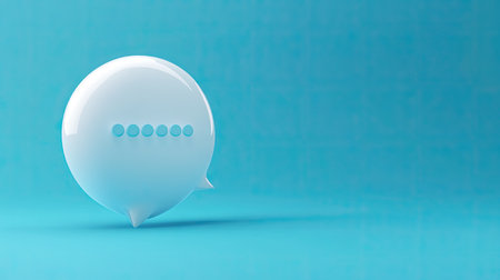 Elegant 3D white chat bubble with a bold blue background, representing text messages, communication tools, or social media interactions. -の素材