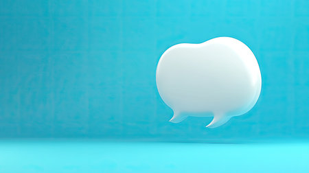Clean 3D white speech bubble with a dynamic blue backdrop, suitable for digital communication, text messaging, or social media graphics.の素材