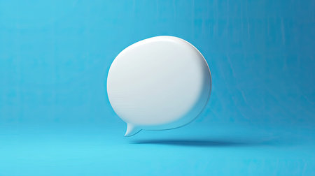Clean 3D white speech bubble with a dynamic blue backdrop, suitable for digital communication, text messaging, or social media graphics.の素材