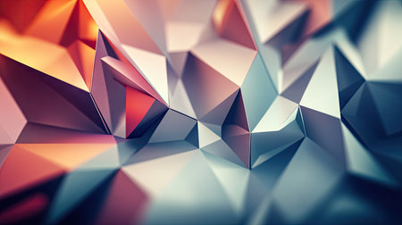 Abstract 3D background with sharp-edged polygons in a chaotic yet harmonious arrangement, ideal for edgy and contemporary visuals.の素材