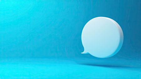 Sleek 3D white speech bubble with a bright blue background, perfect for conveying messages, online discussions, or communication themes.の素材