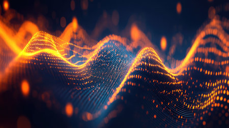 Resonance wave background featuring intricate waveforms and dynamic motion, providing a sophisticated look for tech and creative designs.の素材