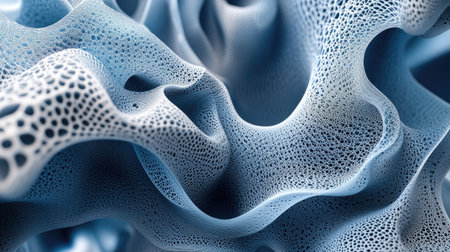 Complex 3D abstract background featuring interwoven shapes and textures, creating a visually rich and detailed design. Perfect for artistic visuals.の素材