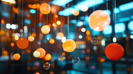 Cluster of shimmering chat bubbles drifting in a modern, well-lit room, showcasing the future of digital communication and interaction.の素材