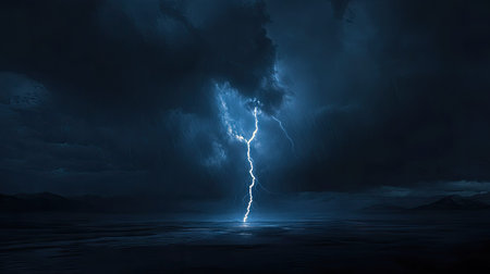 Lightning bolt from a storm cloud reaching down to the ground, captured in a dramatic moment of connection between sky and earth.の素材