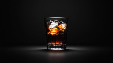 A beautifully styled shot of iced coffee in a clear glass, showcasing rich colors and textures against a dark background, perfect for beverage photography.の素材