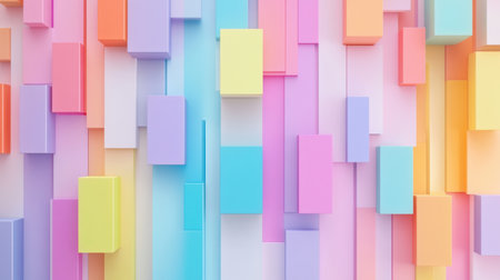 A vibrant geometric background featuring soft pastel colors and abstract blocks, perfect for creative projects, digital designs, or as a modern decor element.の素材