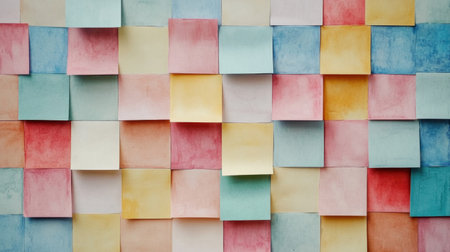 A vibrant background featuring a collection of colorful sticky notes arranged in a visually appealing pattern, perfect for creative and organizational projects.の素材