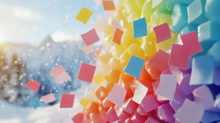 A vibrant assortment of colorful sticky notes creates an inspiring and cheerful atmosphere. Perfect for organizing thoughts and adding flair to any workspace.の素材