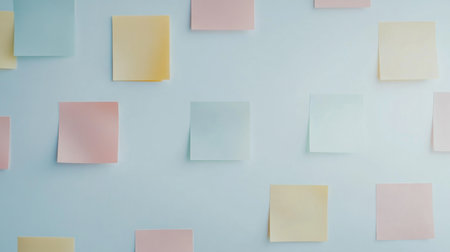 A vibrant and colorful background featuring pastel sticky notes on a light surface, perfect for creative projects, brainstorming sessions, or decorative displays.の素材