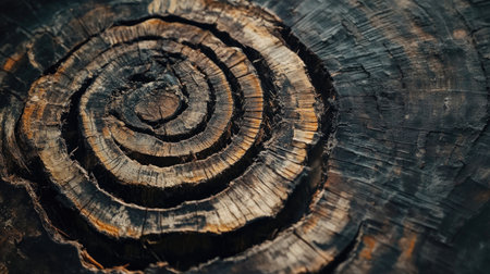 This close-up image showcases the intricate cross-section of a tree trunk, highlighting the natural growth rings and textures that tell the story of its age and history.の素材