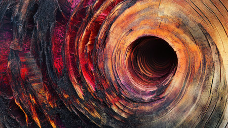 Discover the vibrant hues and intricate details of a tree trunk cross section. This close-up shot showcases rich colors and natural patterns found in wood, perfect for nature-themed projects.の素材