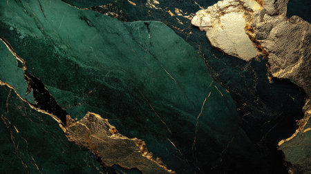 Discover a stunning green and gold marble texture, perfect for luxury-themed projects. This elegant image captures the natural beauty and unique patterns of stone, ideal for backgrounds or art designs.の素材