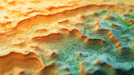 Vivid abstract terrain featuring intricate contour lines and dynamic colors. This image showcases a three-dimensional landscape with unique patterns and textures.の素材