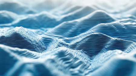 This visually striking 3D render features abstract blue wave patterns, showcasing fluid motion and harmonious design ideal for digital art projects.の素材