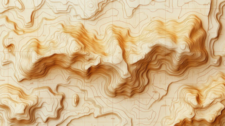 This abstract topographic map texture features warm tones and intricate contour lines, creating a visually appealing design that evokes nature and organic forms.の素材