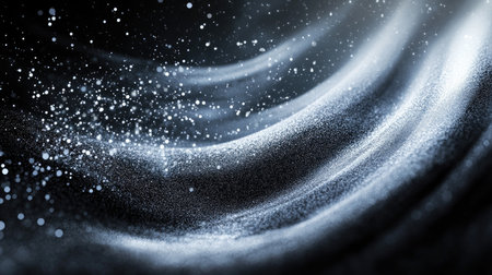 A mesmerizing abstract representation of glittering particles flowing elegantly through a dark atmosphere, creating an enchanting and ethereal effect. Ideal for artistic projects and backgrounds.の素材