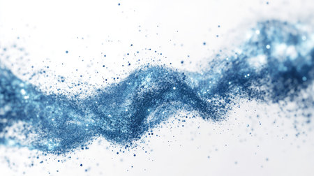 A mesmerizing abstract wave of blue glitter against a clean white background. This image captures light and fluidity, perfect for artistic projects.の素材
