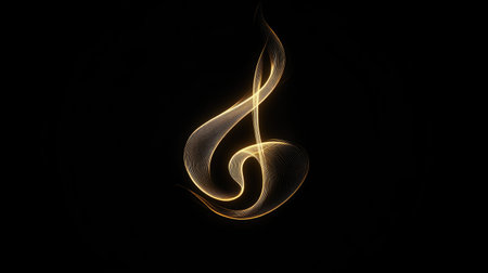 This captivating image features an elegant gold flame design against a black background, showcasing smooth curves and luminous effects. Perfect for modern digital art and creative projects.の素材