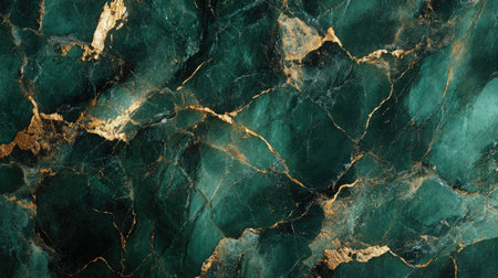This image showcases an elegant green marble texture with striking golden veins, perfect for luxury design projects, backgrounds, and decorative elements.の素材