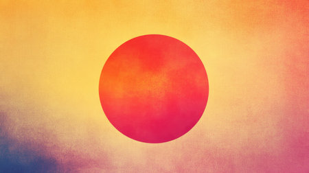 A stunning abstract illustration featuring a vibrant circular sun set against a colorful gradient background, creating a sense of warmth and energy.の素材