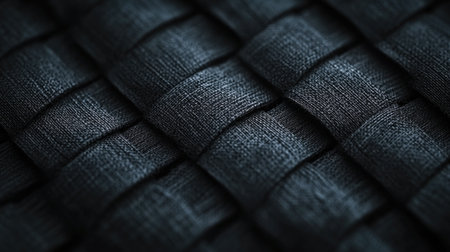 This high-resolution close-up features a textured dark fabric, highlighting the intricate woven pattern and craftsmanship, perfect for design and textile projects.の素材