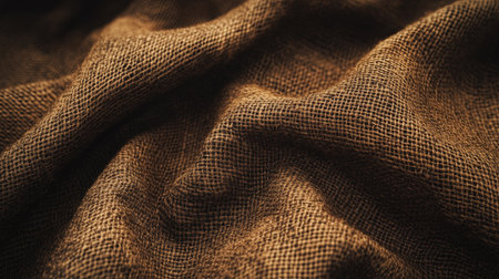 A closeup image of textured brown fabric showcasing soft drapery patterns. This natural material highlights organic elegance and artistic appeal.の素材