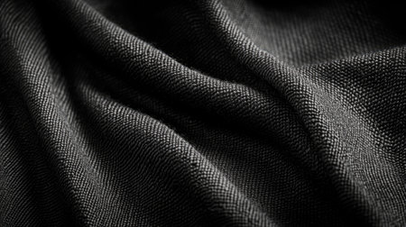 A close-up image of textured dark fabric showcasing intricate details and smooth drape. Ideal for fashion, design, and textile projects.の素材