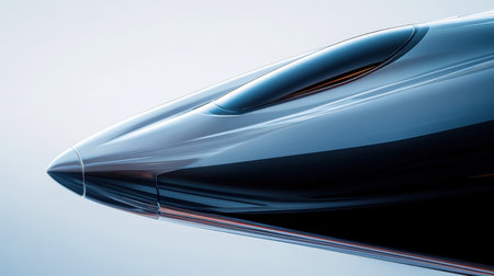 This image showcases a close-up view of a high-speed train's aerodynamic design, highlighting its sleek features and innovative technology focused on efficient travel.の素材