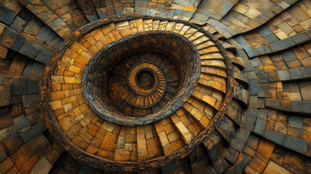 Intriguing golden spiral design flows outward, showcasing captivating textures and patterns, perfect for backgrounds and artistic projects in various themes.の素材