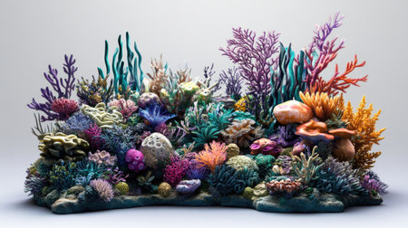 Explore a dreamy 3D representation of vibrant coral reefs, showcasing an array of marine life and plant diversity. Perfect for underwater themes!の素材