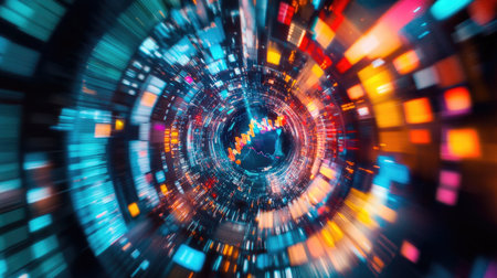 Explore a mesmerizing digital visualization of stock market data indicators, featuring dynamic colors and patterns that signify financial trends and analytics.の素材