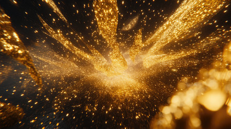 Experience an enchanting abstract display of golden light, creating a mesmerizing atmosphere filled with sparkle and dynamic energy perfect for artistic projects.の素材