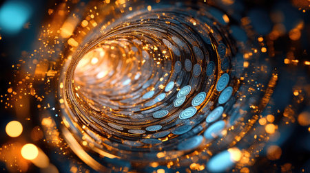 Experience a mesmerizing swirl of 3D currency symbols that glow with vibrant colors, creating a dynamic and abstract visual perfect for digital themes.の素材