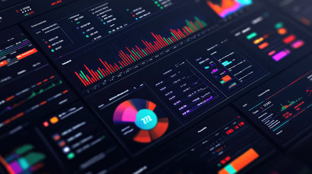 A visually striking financial dashboard showcasing real-time data and insights, ideal for business analytics and decision-making processes.の素材