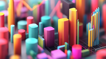 Explore a vibrant 3D visualization showcasing economic growth metrics. This striking representation uses color and structure to illustrate data trends and insights.の素材
