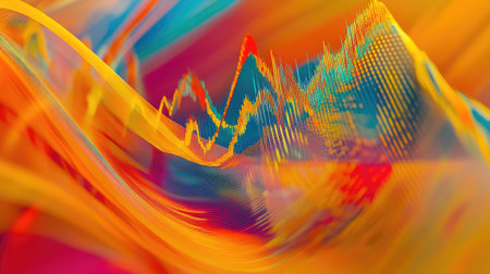 A vibrant and colorful abstract composition showcasing dynamic lines and curves that evoke movement and energy, perfect for artistic and modern designs.の素材