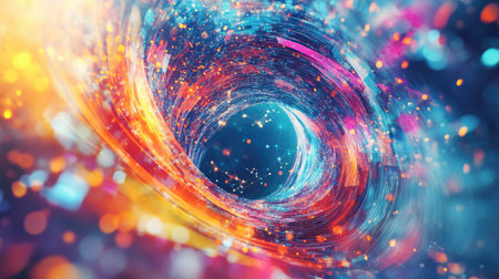 Explore a mesmerizing abstract design featuring vibrant shapes and dynamic swirls, perfect for illustrating global financial themes and digital innovation concepts.の素材