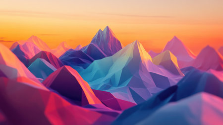 Experience a striking geometric abstract landscape featuring vibrant colors and shapes. This digital artwork highlights the beauty and creativity of modern design.の素材