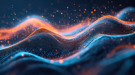 Experience a stunning abstract representation of fluctuating currency through vibrant waves, showcasing dynamic textures in a mesmerizing digital landscape.の素材